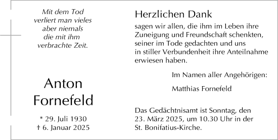 Traueranzeige von Anton Fornefeld von Neue Westfälische und Westfalen-Blatt