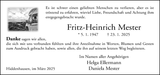 Traueranzeige von Fritz-Heinrich Mester von Neue Westfälische und Westfalen-Blatt