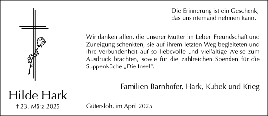 Traueranzeige von Hilde Hark von Neue Westfälische und Westfalen-Blatt
