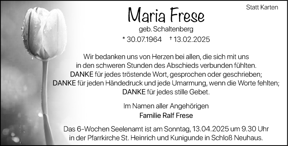  Traueranzeige für Maria Frese vom 05.04.2025 aus Neue Westfälische und Westfalen-Blatt
