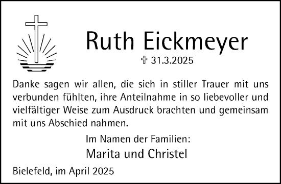 Traueranzeige von Ruth Eickmeyer von Neue Westfälische und Westfalen-Blatt