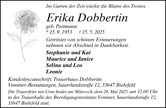 Traueranzeige von Erika Dobbertin von Neue Westfälische und Westfalen-Blatt