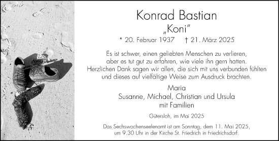 Traueranzeige von Konrad Bastian von Neue Westfälische und Westfalen-Blatt