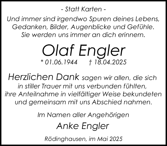 Traueranzeige von Olaf Engler von Neue Westfälische und Westfalen-Blatt