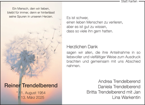 Traueranzeige von Reiner Trendelberend von Neue Westfälische und Westfalen-Blatt