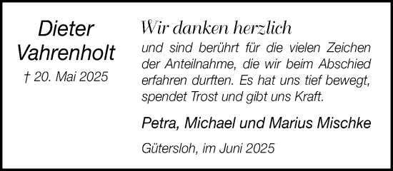 Traueranzeige von Dieter Vahrenholt von Neue Westfälische und Westfalen-Blatt