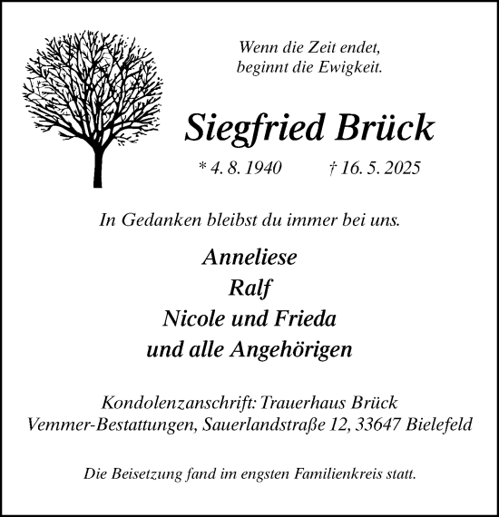 Traueranzeige von Siegfried Brück von Neue Westfälische und Westfalen-Blatt