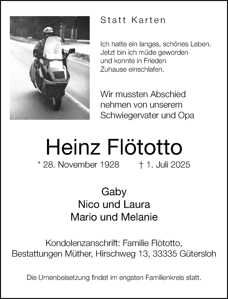  Traueranzeige für Heinz Flötotto vom 05.07.2025 aus Neue Westfälische und Westfalen-Blatt
