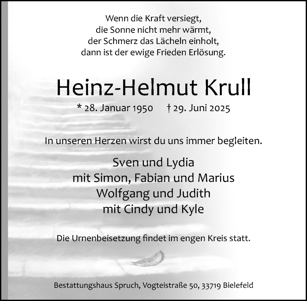  Traueranzeige für Heinz-Helmut Krull vom 12.07.2025 aus Neue Westfälische und Westfalen-Blatt