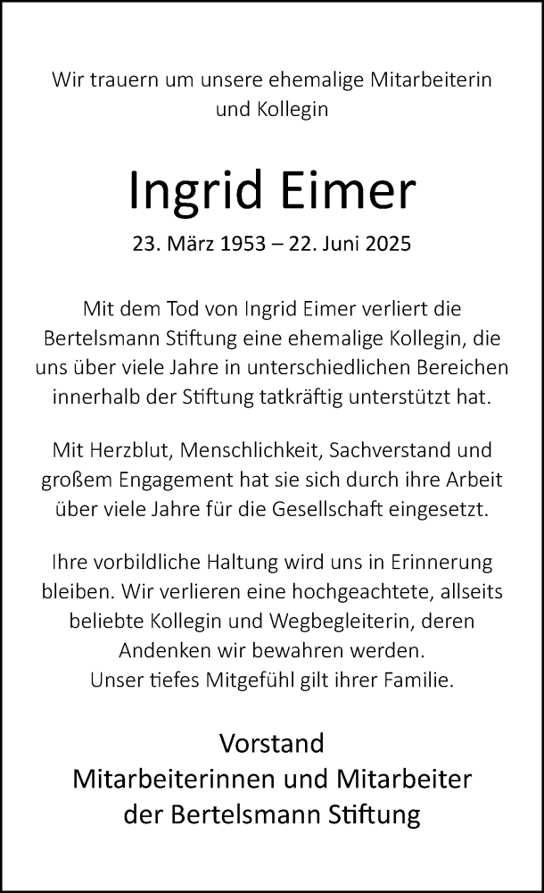  Traueranzeige für Ingrid Eimer vom 05.07.2025 aus Neue Westfälische und Westfalen-Blatt