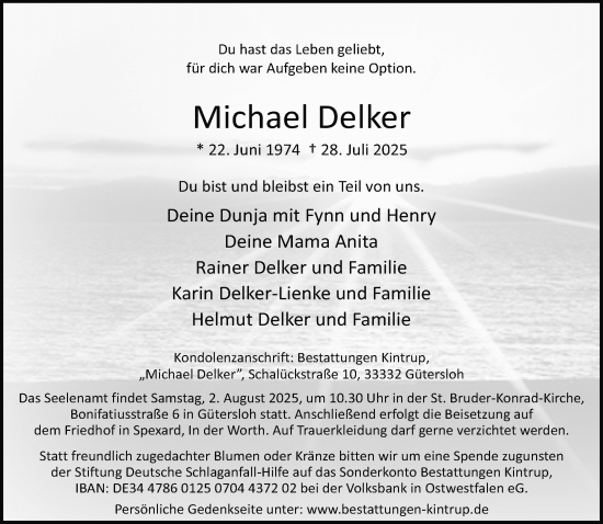 Traueranzeige von Michael Delker von Neue Westfälische und Westfalen-Blatt