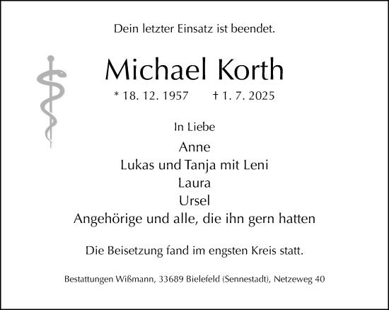 Traueranzeige von Michael Korth von Neue Westfälische und Westfalen-Blatt