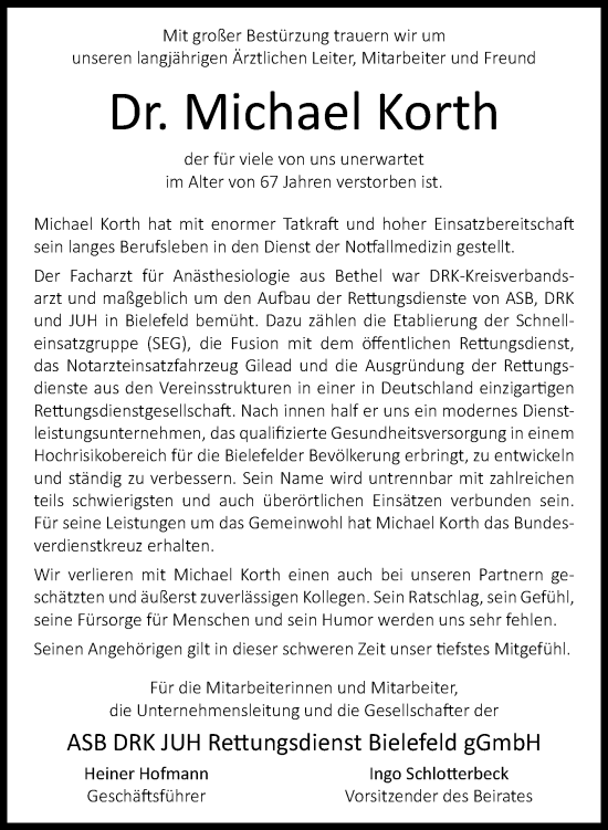 Traueranzeige von Michael Korth von Neue Westfälische und Westfalen-Blatt