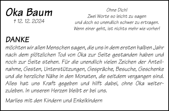 Traueranzeige von Oka Baum von Neue Westfälische und Westfalen-Blatt