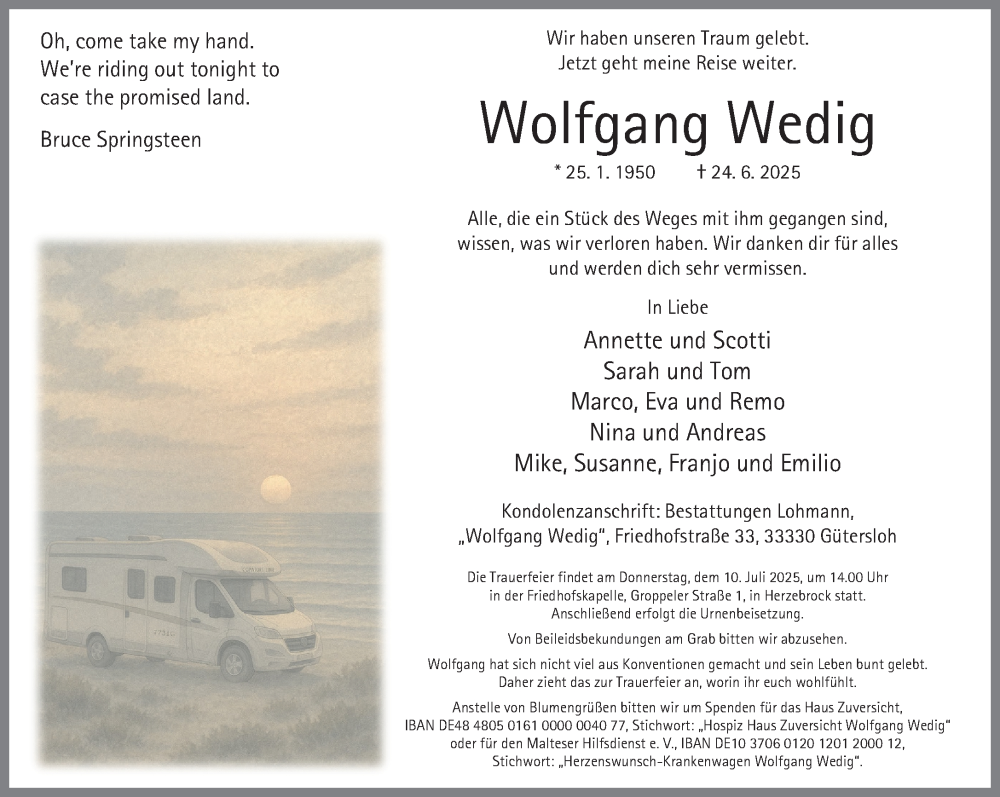  Traueranzeige für Wolfgang Wedig vom 28.06.2025 aus Neue Westfälische und Westfalen-Blatt