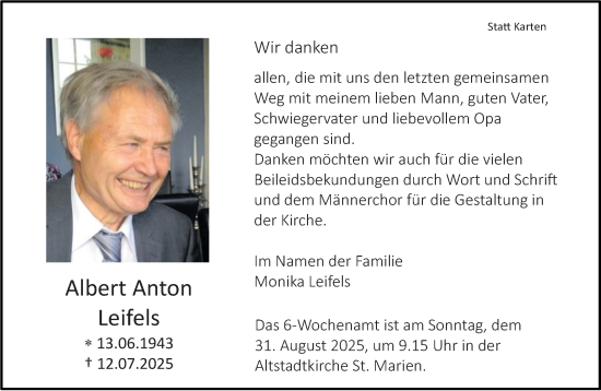 Traueranzeige von Albert Anton Leifels von Neue Westfälische und Westfalen-Blatt