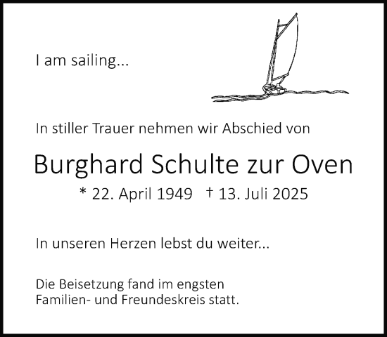 Traueranzeige von Burghard Schulte zur Oven von Neue Westfälische und Westfalen-Blatt