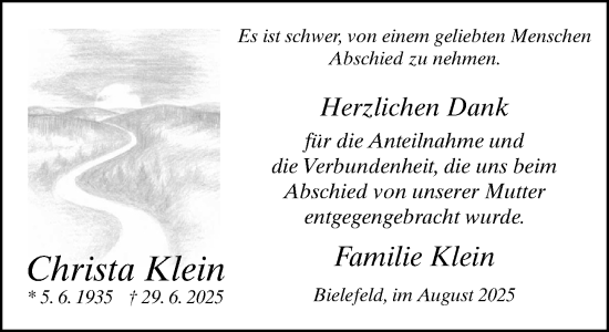 Traueranzeige von Christa Klein von Neue Westfälische und Westfalen-Blatt