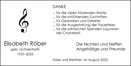 Traueranzeige von Elisabeth Röber von Neue Westfälische und Westfalen-Blatt