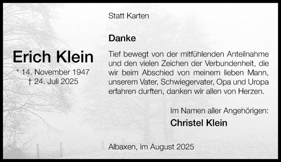 Traueranzeige von Erich Klein von Neue Westfälische und Westfalen-Blatt