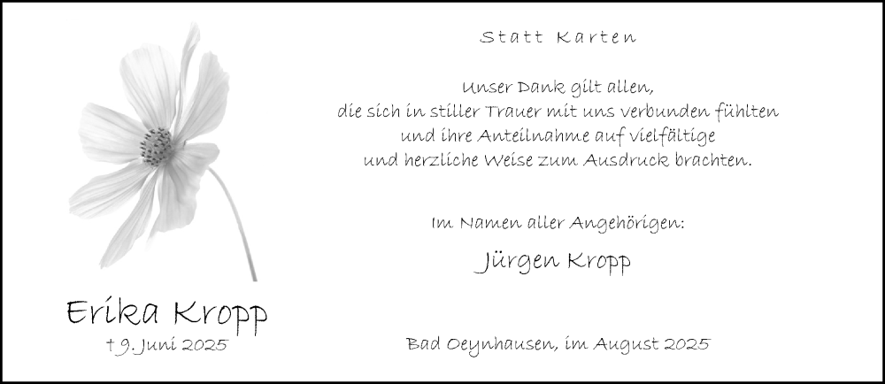  Traueranzeige für Erika Kropp vom 01.08.2025 aus Neue Westfälische und Westfalen-Blatt