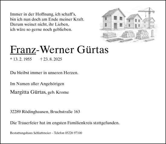 Traueranzeige von Franz-Werner Gürtas von Neue Westfälische und Westfalen-Blatt