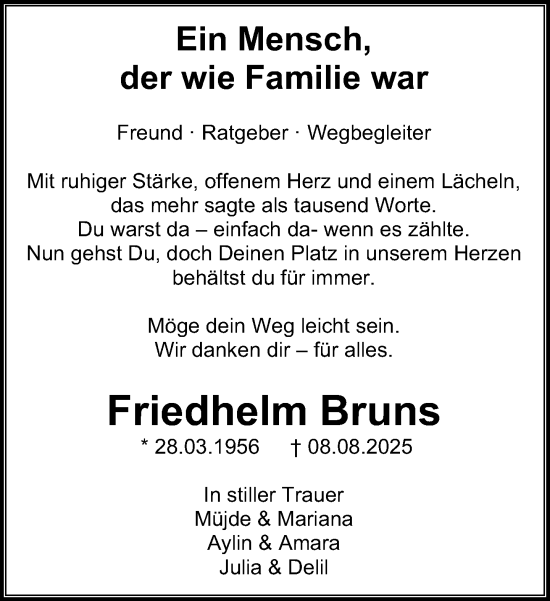 Traueranzeige von Friedhelm Bruns von Neue Westfälische und Westfalen-Blatt