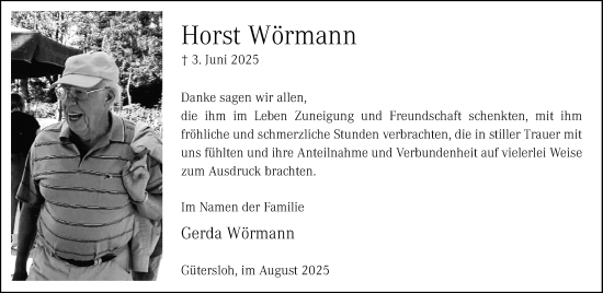 Traueranzeige von Horst Wörmann von Neue Westfälische und Westfalen-Blatt