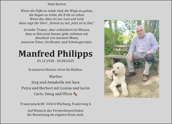 Traueranzeige von Manfred Philipps von Neue Westfälische und Westfalen-Blatt
