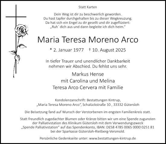 Traueranzeige von Maria Teresa Moreno Arco von Neue Westfälische und Westfalen-Blatt