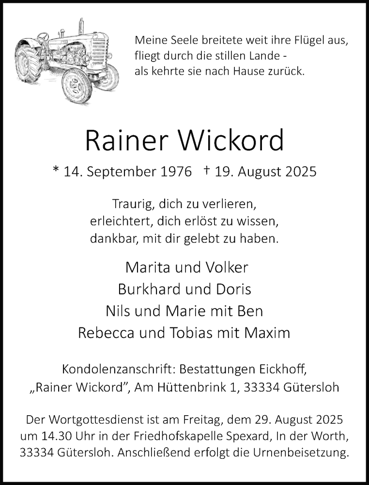  Traueranzeige für Rainer Wickord vom 23.08.2025 aus Neue Westfälische und Westfalen-Blatt