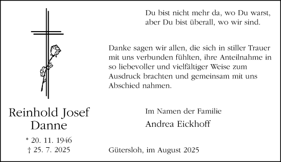 Traueranzeige von Reinhold Josef Danne von Neue Westfälische und Westfalen-Blatt
