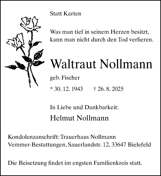Traueranzeige von Waltraut Nollmann von Neue Westfälische und Westfalen-Blatt