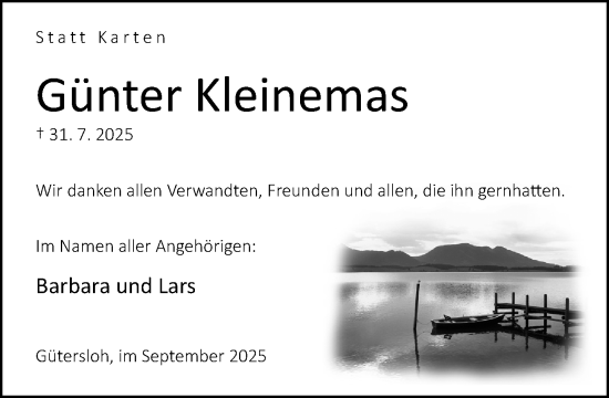 Traueranzeige von Günter Kleinemas von Neue Westfälische und Westfalen-Blatt