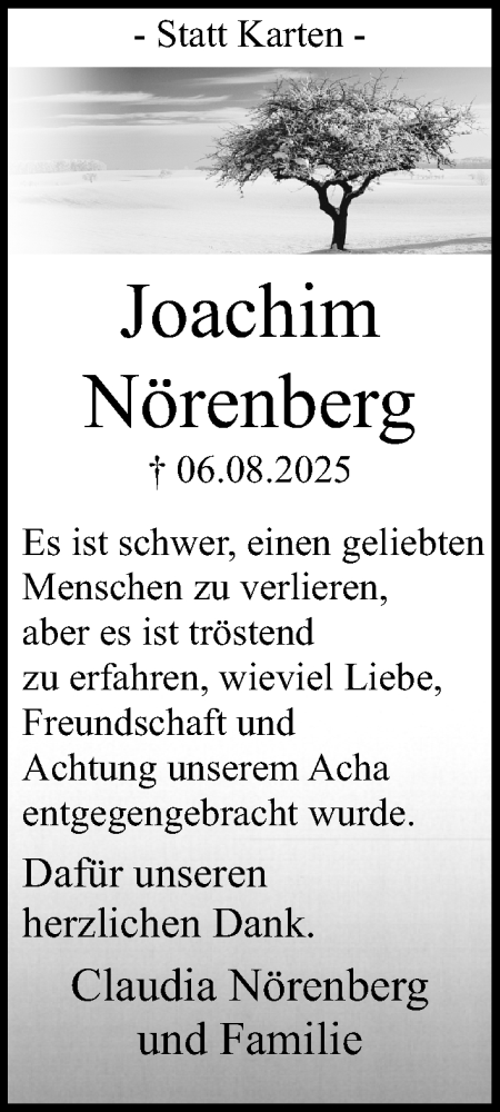 Traueranzeige von Joachim Nörenberg von Neue Westfälische und Westfalen-Blatt