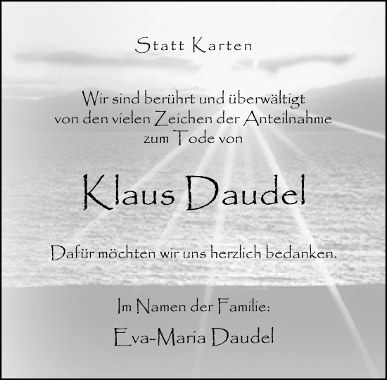 Traueranzeige von Klaus Daudel von Neue Westfälische und Westfalen-Blatt