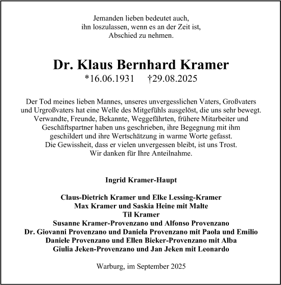 Traueranzeige von Klaus Bernhard Kramer von Neue Westfälische und Westfalen-Blatt