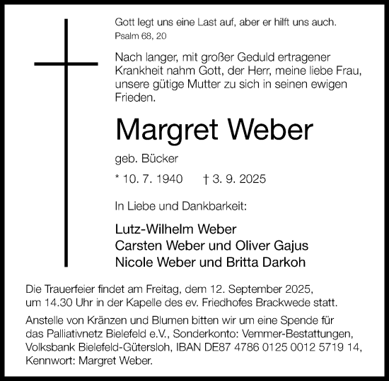 Traueranzeige von Margret Weber von Neue Westfälische und Westfalen-Blatt