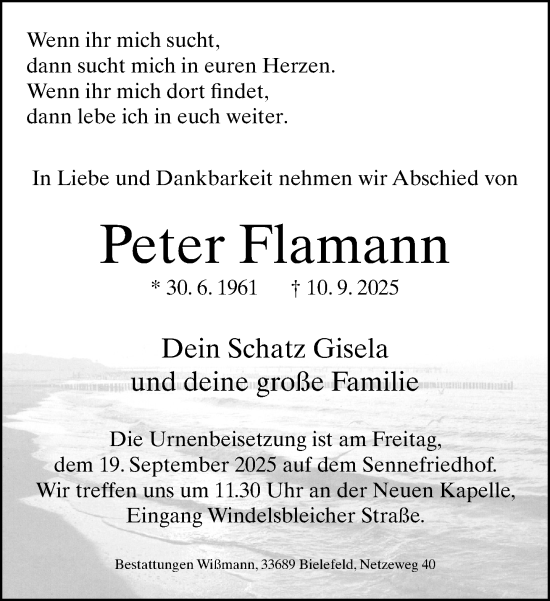 Traueranzeige von Peter Flamann von Neue Westfälische und Westfalen-Blatt