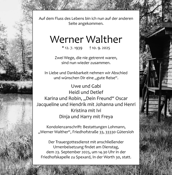 Traueranzeige von Werner Walther von Neue Westfälische und Westfalen-Blatt