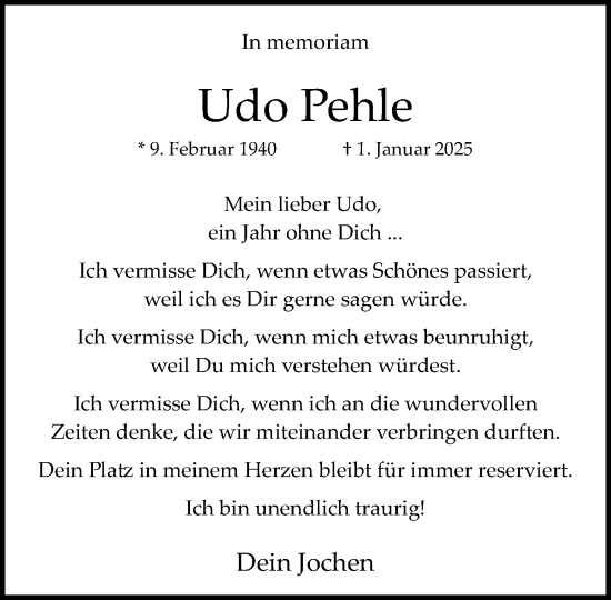 Traueranzeige von Udo Pehle von Neue Westfälische und Westfalen-Blatt