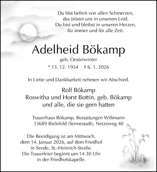 Traueranzeige von Adelheid Bökamp von Neue Westfälische und Westfalen-Blatt