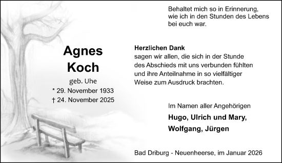 Traueranzeige von Agnes Koch von Neue Westfälische und Westfalen-Blatt