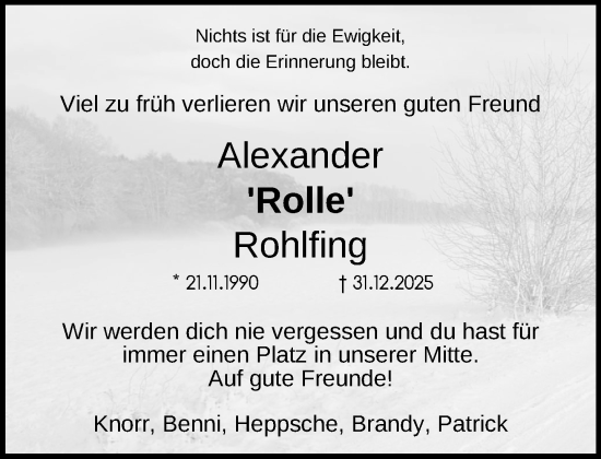 Traueranzeige von Alexander Rohlfing von Neue Westfälische und Westfalen-Blatt