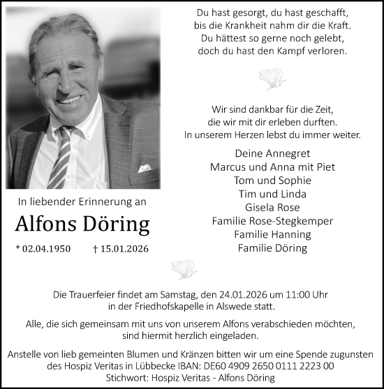 Traueranzeige von Alfons Döring von Neue Westfälische und Westfalen-Blatt