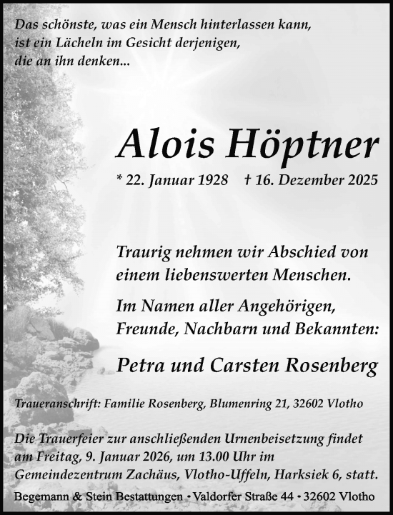 Traueranzeige von Alois Höptner von Neue Westfälische und Westfalen-Blatt
