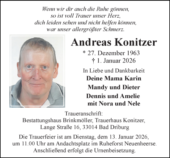 Traueranzeige von Andreas Konitzer von Neue Westfälische und Westfalen-Blatt