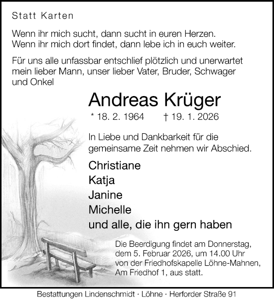 Traueranzeige von Andreas Krüger von Neue Westfälische und Westfalen-Blatt