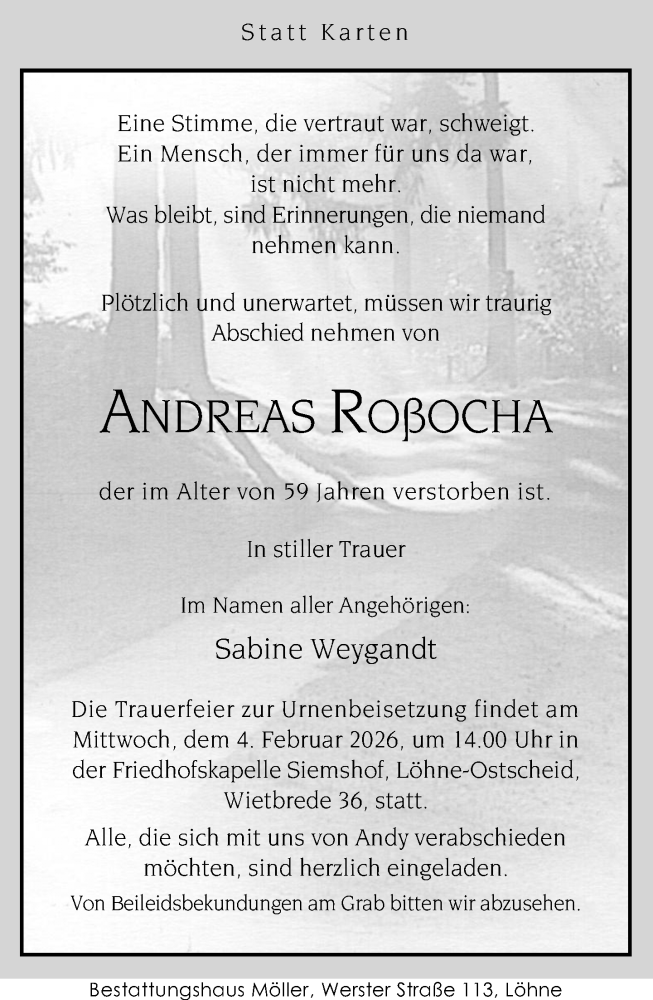  Traueranzeige für Andreas Roßocha vom 31.01.2026 aus Neue Westfälische und Westfalen-Blatt