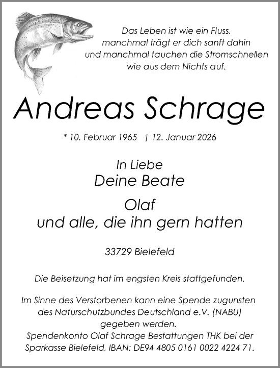Traueranzeige von Andreas Schrage von Neue Westfälische und Westfalen-Blatt